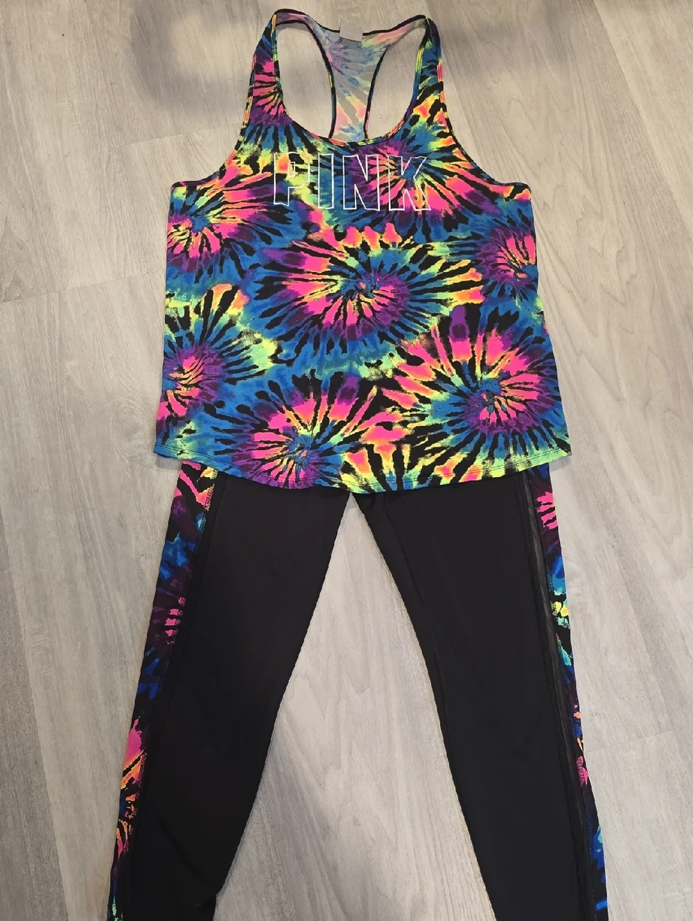 PINK Tie-Dye Racerback Tank with Black Legging Set - Picture 1 of 9